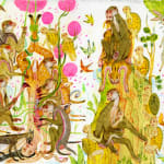 Painting by Mu Pan of creatures, animals and human hybrids eating, sleeping, killing, flying and climbing