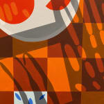 Natalia Juncadella painting of oranges, flowers and coffee on orange background detail