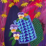Amber Jean Young's painting of flowers of a vase with dark purple background