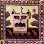 Painting of a wolves around a shrine of a wolf