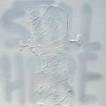 grey canvas with the words "Still Here" and a robot figure