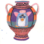 Studio Ski- colorful vase with a furry creature on the front