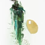 Gregory Euclide - mix media work of abstracted nature scene with a major color palette of green and yellow.