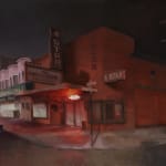 Kim Cogan painting of movie theater exterior at night