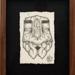 Drawing on paper of a GATS character with S's for teeth