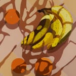 detail of Natalia Juncadella painting of floor with shadows cast over it, and bananas / oranges