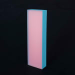 Rachel Strum - epoxy neon sculpture of vertical rectangle strip - pink and blue.