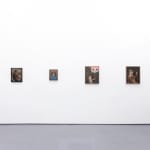 Install photo of Alison Friend's paintings hanging on a white wall