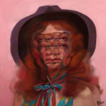 painting of a girl wearing a cowboy hat and blurred eyes by Alex Garant