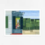 Adam Lister watercolor painting of Edward Hoppers Cape Cod Morning in 8-bit graphic style