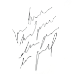Diagonally slanted abstract scribble text resembling a paragraph by Arnaud Vidricaire made of burnt laser cut wood