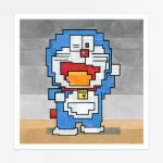 Adam Lister watercolor painting of Doraemon in 8-bit graphic style