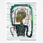 Adam Lister watercolor painting of Jean Michele Basquiat's artwork Flexible in 8-bit graphic style