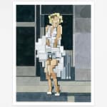 Adam Lister watercolor of Marilyn Monroe's famous Seven Year Itch photo in 8-bit graphic style