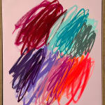 Christina Gschwantner abstract painting of multicolored scribble on pink background