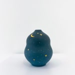 Hedy Yang vase with midnight blue sky coloring and gold stars and moon