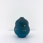 Hedy Yang vase with midnight blue sky coloring and gold stars and moon