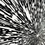 alternative detail view of Jason Hallman excavated painting with black and white streaks originating outward from the center of the artwork