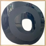 Ted Collier circle series painting with black circle coated in resin on a white canvas