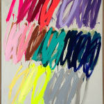 Christina Gschwanter abstract painting of multicolored scribble on beige background