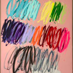 Christina Gschwantner abstract painting of multicolored scribbles of peach background