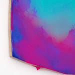 Nick Schleicher abstract painting ghost custom shaped panel with blue and purple gradient