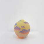 Hedy Yang vase painted with yellow sunset sky and pink and blue clouds