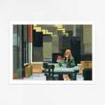 Adam Lister watercolor painting of Edward Hoppers Automat in 8-bit graphic style
