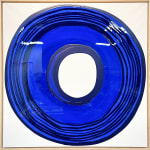 Ted Collier Circle Series painting with blue circle coated in resin on a white canvas