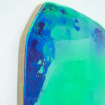 Nick Schleicher abstract painting custom shaped blob canvas with blue and green gradient
