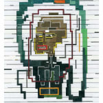 Adam Lister watercolor painting of Jean Michele Basquiat's artwork Flexible in 8-bit graphic style