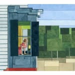 Adam Lister watercolor painting of Edward Hoppers Cape Cod Morning in 8-bit graphic style