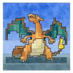 Adam Lister watercolor painting of Charizard Pokemon in 8-bit graphic style