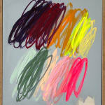Christina Gschwantner abstract painting of multicolored scribbles on grey background