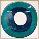 Ted Collier circle series painting with green circle on white canvas
