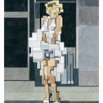 Adam Lister watercolor of Marilyn Monroe's famous Seven Year Itch photo in 8-bit graphic style