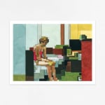 Adam Lister watercolor painting of Edward Hoppers Hotel Room in 8-bit graphic style