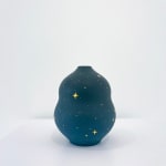 Hedy Yang vase with midnight blue sky coloring and gold stars and moon