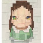 Adam Lister Watercolor of girl in green dress with colorful eyes on beige background after Yoshitomo Nara