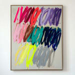Christina Gschwanter abstract painting of multicolored scribble on beige background