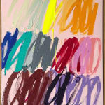 Christina Gschwantner abstract painting of multicolored scribbles on pink background