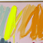 Christina Gschwantner abstract painting of multicolored scribbles on pink background up close