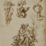 Baccio del Bianco (attributed to / attribué à), Study sheet: three architectural details; Neptune and Salacia/ Feuille d’étude : trois...