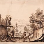 Giulio Parigi, Rocky Landscape with Trees and Temple Ruins / Paysage rocheux arboré avec les ruines d'un temple, ca. 1615