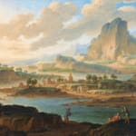 Jan van Bunnick, River Landscape with Shepherds, ruined Architecture and Villages/ Paysage à la Rivière