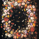 Giovanni Stanchi, Flower Garland with Goldfinches and Butterflies/ Guirlande de fleurs aux chardonnerets et aux papillons , 1626 - 1640
