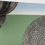Painting of landscape with abstract concrete structures