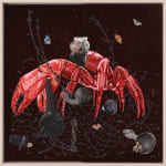 Crab with African historical objects surrounding it