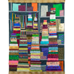 Fabric quilt that depicts a ribbon store in South Korea