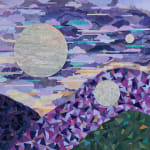 Purple and blue paper collage with moon in the sky